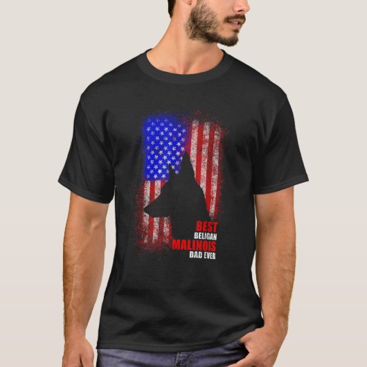 Dog Pap Oover Amerikaanse vlag Belgische Malinois  T-shirt (Voorkant)