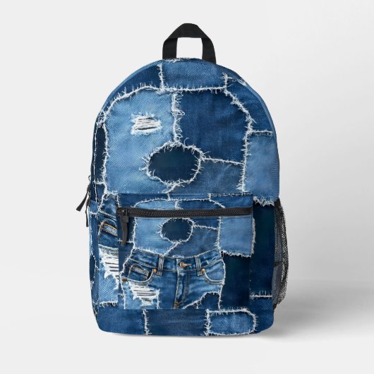 Dog Patchwork Art Denim Bedrukte Rugzak (Voorkant)