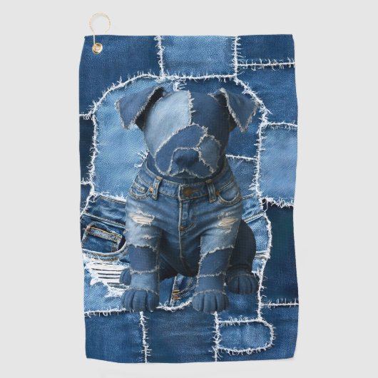 Dog Patchwork Art Denim Golfhanddoek (Voorkant)