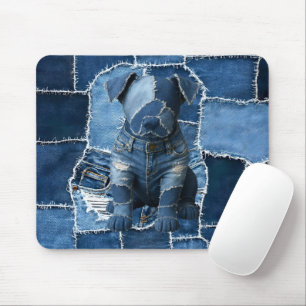 Dog Patchwork Art Denim Muismat
