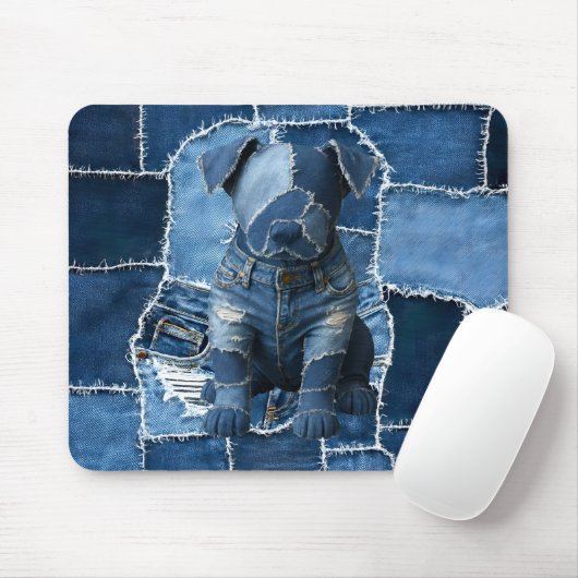 Dog Patchwork Art Denim Muismat (Met muis)
