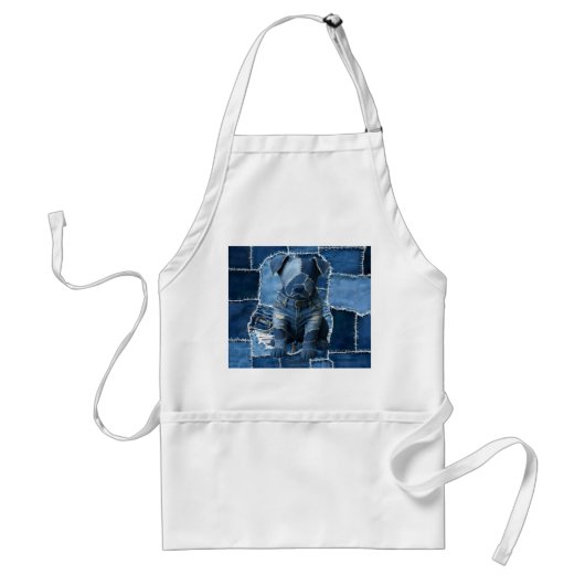 Dog Patchwork Art Denim Standaard Schort (Voorkant)