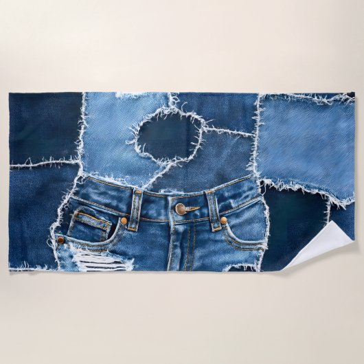 Dog Patchwork Art Denim Strandlaken (Voorkant)