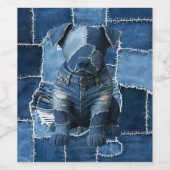 Dog Patchwork Art Denim Wijn Etiket (Enkel label)