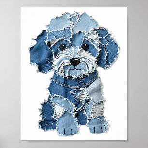 Dog Pattern Denim Patchwork Art Poster