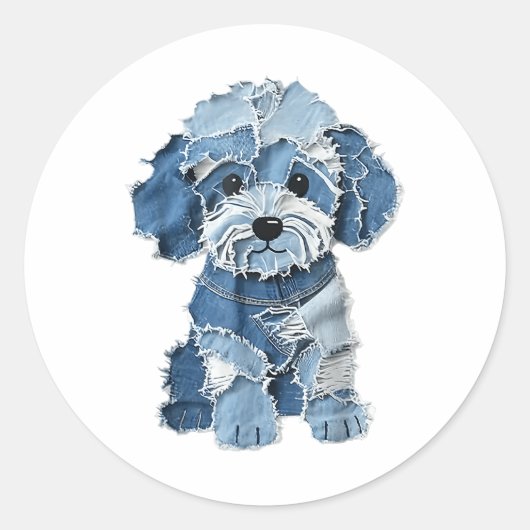 Dog Pattern Denim Patchwork Art Ronde Sticker (Voorkant)