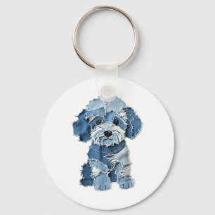 Dog Pattern Denim Patchwork Art Sleutelhanger