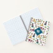 Dog Pattern Waterverf Flowers Monogram Notitieboek (Binnen)