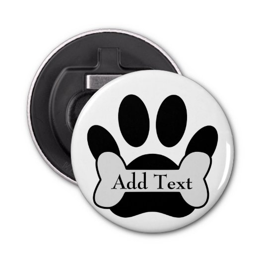 Dog Paw-afdrukken en bot Button Flesopener (Voorkant)