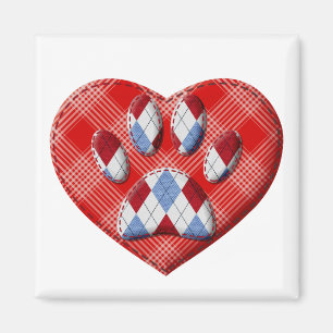 Dog Paw-afdrukken en rode harttekening Magneet