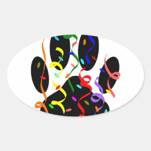 Dog Paw-afdrukken met Confetti en streamer Ovale Sticker