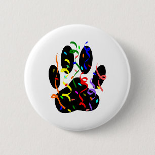 Dog Paw-afdrukken met Confetti en streamer Ronde Button 5,7 Cm