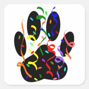 Dog Paw-afdrukken met Confetti en streamer Vierkante Sticker