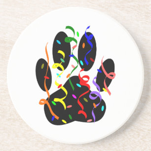 Dog Paw-afdrukken met Confetti en streamer Zandsteen Onderzetter
