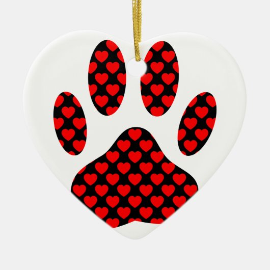 Dog Paw afdrukken met hart Keramisch Ornament (Voorkant)
