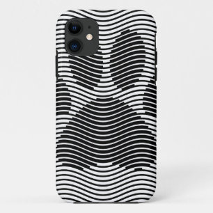 Dog Paw-afdrukken op zwarte en witte golven iPhone 11 Hoesje