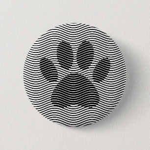 Dog Paw-afdrukken op zwarte en witte golven Ronde Button 5,7 Cm