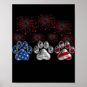 Dog Paw American Flag Fireworks Hondenliefhebber 4 Poster