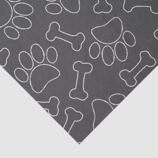 Dog Paw And Bones Drawing Pattern Custom Dark Gray Tissuepapier (Detail)