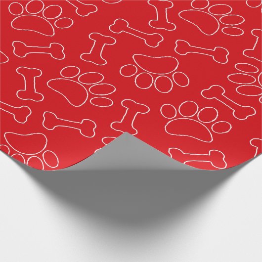 Dog Paw And Bones Drawing Pattern Custom Red Cadeaupapier (Hoek)