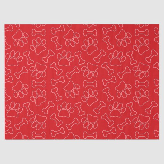 Dog Paw And Bones Drawing Pattern Custom Red Tissuepapier (Voorkant)