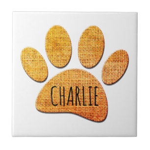 Dog Paw Burlap Aged Print Aangepaste naam Tegeltje