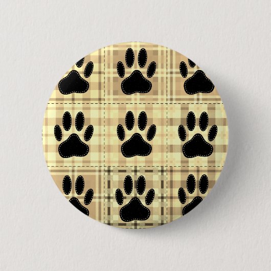Dog Paw Cartoon Pattern Quilt in Sepia Ronde Button 5,7 Cm (Voorkant)