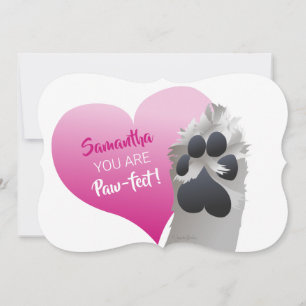 Dog Paw, Cute with Pink Hearts Valentijns Flat at Feestdagenkaart