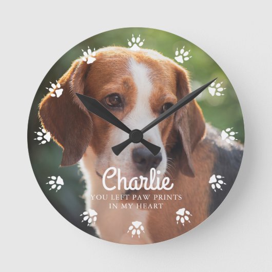 Dog Paw Drukt Aangepaste foto af Ronde Klok (Voorkant)