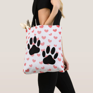 Dog Paw drukt Red Hearts Tegel af Draagtas