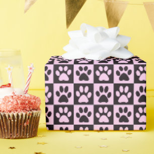 Dog Paw Drukt zwart en roze Cadeaupapier