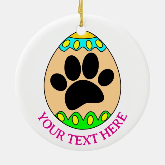 Dog Paw Easter Egg Print Custom Text Keramisch Ornament (Achterkant)