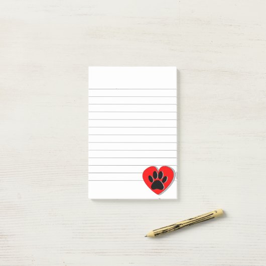 Dog Paw Heart Drawing Lined Post-it® Notes (Op bureau)