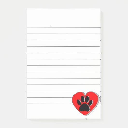 Dog Paw Heart Drawing Lined Post-it® Notes (Voorkant)