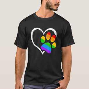 Dog Paw Heart Lgbt Rainbow Flag Ally Gay Pride Mon T-shirt