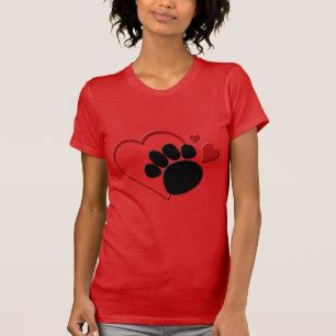 Dog Paw Hearts ik hou van mijn hond Red Jersey T-shirt