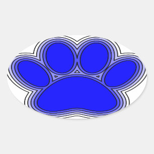 Dog Paw in blauw met contouren Ovale Sticker
