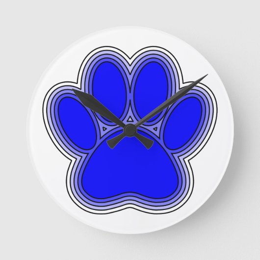 Dog Paw in blauw met contouren Ronde Klok (Voorkant)