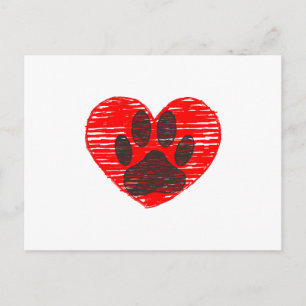 Dog Paw in rood hart Briefkaart