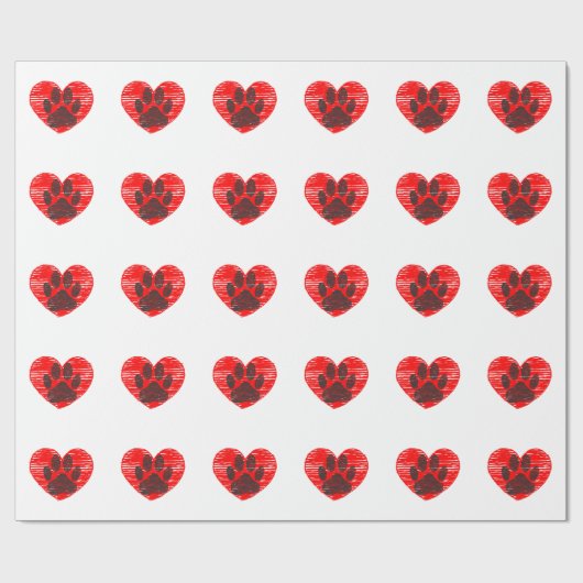 Dog Paw in rood hart Cadeaupapier (Vlak)