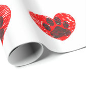 Dog Paw in rood hart Cadeaupapier (Rol Hoek)