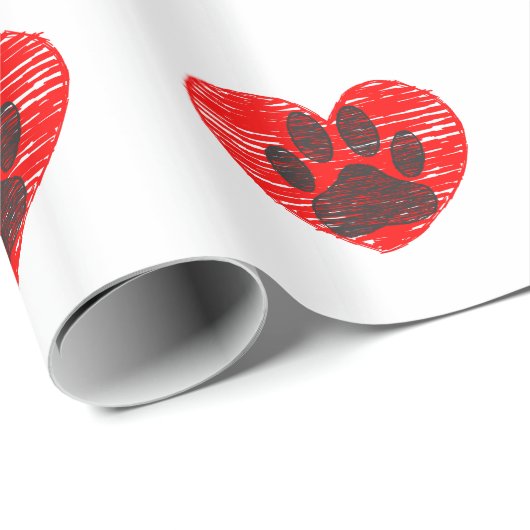 Dog Paw in rood hart Cadeaupapier (Rol Hoek)
