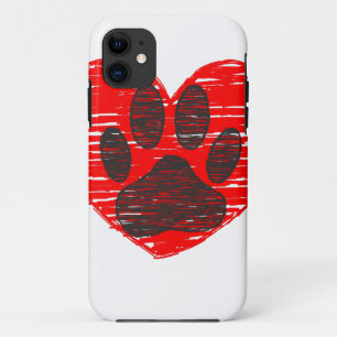 Dog Paw in rood hart iPhone 11 Hoesje