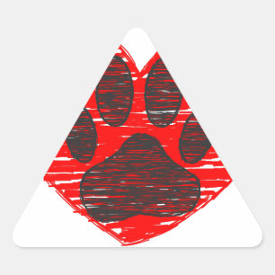 Dog Paw in rood hart Driehoek Sticker