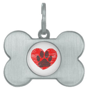 Dog Paw in rood hart Huisdieren Naamplaatje