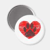 Dog Paw in rood hart Magneet (Voorkant / Achterkant)