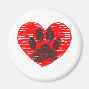 Dog Paw in rood hart Magneet
