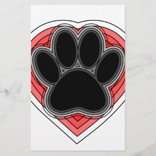 Dog Paw in rood hart met contouren Briefpapier