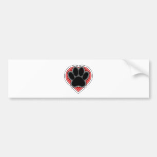 Dog Paw in rood hart met contouren Bumpersticker