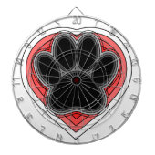 Dog Paw in rood hart met contouren Dartbord (Voorkant)